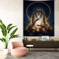 Tapiz artístico de león con cielo estrellado y esfera luminosa para decoración de pared - 150x130 / León Orbe de energía(2)