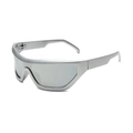 Y2K futuristic oversized wraparound shield sunglasses with silver metallic sandblasted frame - Silver White Frame Silver Mirrored Lens