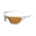 Y2K sporty wrap around sunglasses with white frame and amber shield lenses for cycling - Solid White Frame Tea Lens