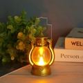 Vintage golden LED lantern with warm candle light and wire handle on wooden table - Gold Lantern (Wick Type)