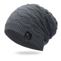 Dunkelgraue Strickmütze mit Fleece-Futter und Sport-Etikett für Damen und Herren - Einheitsgröße / Grau