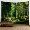 Tapisserie paysage de forêt avec lumière solaire et rochers moussus pour décoration - 230x150cm / Forêt aux rayons de soleil