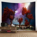 Tapisserie de paysage forestier avec ciel étoilé et arbres d'automne pour mur - 150x130cm / Forêt de peupliers sous ciel étoilé (3)