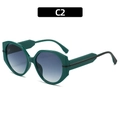 Gafas de sol redondas con montura geométrica verde oscuro y lentes degradadas - Montura verde oscuro Lentes grises degradados (C2)