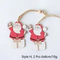 Set of 2 Santa Claus wooden hanging ornaments for Christmas tree decor with hemp ropes - Style H (2 Pcs)