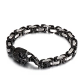 Pulsera punk para hombre de acero inoxidable con cadena bizantina y cierre de calavera - Bicolor Negro