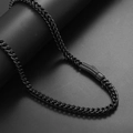 Black 6mm stainless steel Cuban link necklace with cylindrical clasp in matte black - Black Textured Clasp
