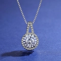Elegant 1 carat Moissanite halo necklace with a round brilliant cut stone in silver finish - Q022 Round Halo 1ct
