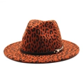 Orange leopard print wool jazz fedora hat with black belt buckle for men and women - M (56-58cm) / Rust red