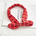 Bandeau élastique en velours rouge avec nœud oreilles de lapin et motif géométrique - Branches de Noël Rouges