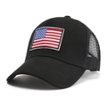 Cappello trucker nero classico con ricamo bandiera americana e rete traspirante - Nero