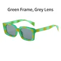 Square tortoise sunglasses with green frame, gray lenses, and trendy chunky retro design - Green Frame Grey Lenses