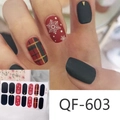 Christmas nail stickers set QF-603 with black matte, gold accents and red plaid patterns - Black Matte and Scottish Plaid Style (QF603)