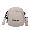 Minimalist beige nylon crossbody bag with zipper closure and adjustable shoulder strap - White Without Charm