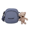 Blue-grey nylon crossbody bag with cute teddy bear charm and MEIXIAOMEI lettering - Blue with Bear Charm