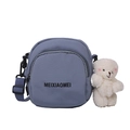 Chic Morandi blue crossbody bag with MEIXIAOMEI text and a cute white bear pendant - Blue with Shy Bear Charm