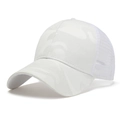 Detail of the white camo jacquard fabric and breathable mesh on the outdoor trucker cap - One Size / White