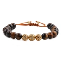 8mm Tiger Eye beaded bracelet featuring three gold crystal-encrusted pave ball accents - Tiger Eye Round Beads With Gold Ball / Tiger Eye