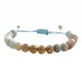 Adjustable bohemian bracelet with 8mm multicolor natural stone beads and gold crystal balls - Colorful