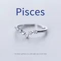 Adjustable silver Pisces zodiac ring with sparkling zircon insets, 1.2cm width band - Pisces