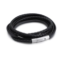 Mehrlagiges schwarzes geflochtenes Lederarmband für Herren mit Edelstahl-Verschluss - Schwarzer mehrlagiger geflochtener Stil (KB92744-K)