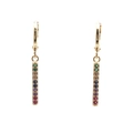 Gold hoop earrings with dangling long bar pendants featuring colorful micro-pave zircons - Bar Pendant