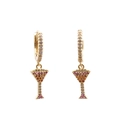 Detail of gold martini glass drop earrings with micro-inlaid colorful zircons - Martini Glass