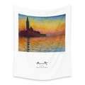 Artistic Monet impressionist tapestry with warm orange and blue hues on white background - Lt202-15 / 150X200CM (Brushed Fabric)