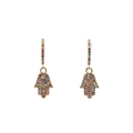 Close-up of gold Hamsa hand earrings with micro-set multi-color zircon gemstones - 7# Hamsa Hand