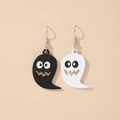 Quirky Halloween cartoon ghost dangle earrings in black and white acrylic design - Black & White Ghost