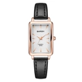 Minimalist rectangular quartz watch with rose gold case and black leather strap for women - Black Strap Grey Face