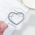Silver heart-shaped rhinestone brooch with alloy base on a jewelry display card - Large Heart / Silver