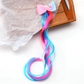 Detail of colorful unicorn hair extensions with a gradient bow for girls' hair styling - Unicorn - Purple+Red+Blue