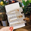Set of 3 acrylic hair clips with silver sequins and gold metal base for women - Clear Silver Sequin Inlaid Set (23#) / 3-Pack