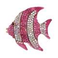 Elegant fish-shaped brooch with pink rhinestones and crystals on white background - Pink Fish (YNCP675)