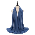 Elegant solid blue long pearl chiffon hijab scarf with soft drape on mannequin - Royal Blue