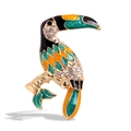 Colorful toucan brooch with vibrant enamel colors and sparkling rhinestones in gold finish - Full Rhinestone Toucan Enamel Style (YNCP3768)
