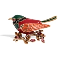 Vibrant bird brooch with colorful enamel and sparkling rhinestones on a golden branch - Retro Red Bird on Branch Rhinestone Style (YNCP1912)