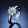 Macro shot of silver six-prong adjustable ring with a brilliant round faceted gemstone - Y078【1 Carat】