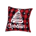 Funda de cojín navideño en cuadros rojos y negros con estampado de árbol de Navidad - Letras Merry Christmas Con Estilo Árbol (Estilo C) / Solo funda