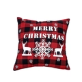 Funda de cojín navideña a cuadros rojos y negros con diseño de alce y copos de nieve - Letras Merry Christmas Con Estilo Doble Alce (Estilo B) / Solo funda