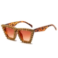 Oversized leopard print sunglasses with gold rhinestones and gradient orange lenses - Leopard Frame / Tea Rhinestone