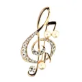 Golden treble clef music note brooch with white pearls and sparkling rhinestones - Musical Note (xz4310)