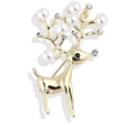 Elegant gold deer brooch featuring white pearls and clear rhinestones for women - xz4371 Gold Deer