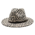 Leopard print wool fedora hat with brown leather belt buckle for men and women - M(56-58cm) / Beige