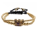 Ensemble de bracelets à double rangée de perles dorées avec zircone violette - Ensemble Or A