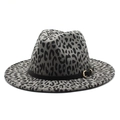 Sombrero Fedora de lana con estampado de leopardo gris y correa de cuero negro fondo blanco - M (56-58cm) / Gris