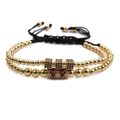 Set de pulseras de cuentas tejidas de doble capa con cubos de circonita micro incrustada - Serie B / Dorado