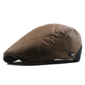 Men's brown quilted beret hat with glossy finish and brand logo tag decoration - Adjustable (56-61cm) / Coffee