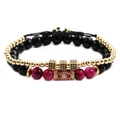 Conjunto de pulseras de ojo de tigre con corazón de circonitas y cubos micro-pavé - Dorado
